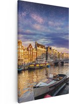 Artaza Canvas Schilderij Amsterdamse Gracht In De Nacht Met Sterren - 60x90 - Foto Op Canvas - Canvas Print
