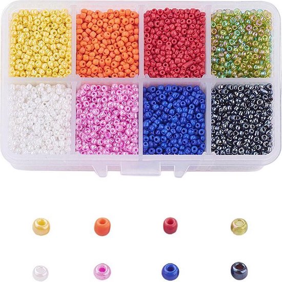 Kralen | Kralen set voor sieraden maken - 8 Kleuren Primaire kleuren - 2mm  - Glas Zaad... | bol.com
