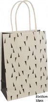 Dielay - Cadeautas met Driehoeken - Giftbag Papier - Set 12 Stuks - 21x15 cm - Zwart