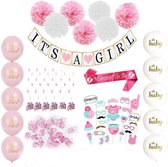 Joya® Babyshower Versiering Meisje | baby decoratie It's a girl | versier pakket roze | ballonnen sjerp slinger | geboorte