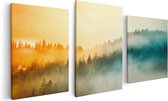 Artaza Canvas Schilderij Drieluik Kleurrijke Zonsopgang In Het Bos Met Mist - 120x60 - Foto Op Canvas - Canvas Print