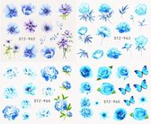 Nagelstickers - Blauwe Rozen - Hoge Kwaliteit Nagels Sticker Velletje - Stickers voor Nagel - Nagelstickers Velletjes - Magische Rozen - Blauw
