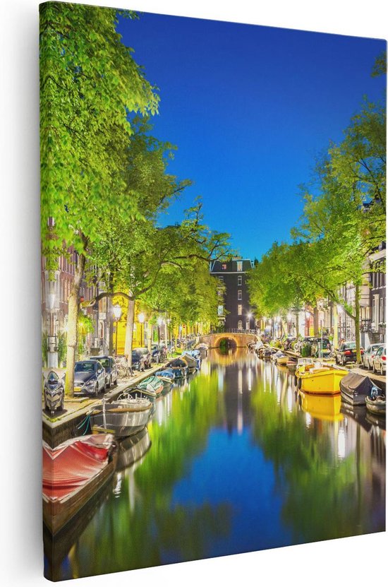 Artaza Toile Peinture Amsterdam Canal La Nuit - 40x50 - Photo Sur Toile - Impression Sur Toile
