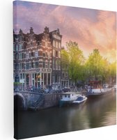 Artaza Canvas Schilderij Amsterdamse Grachten  - 50x50 - Foto Op Canvas - Canvas Print