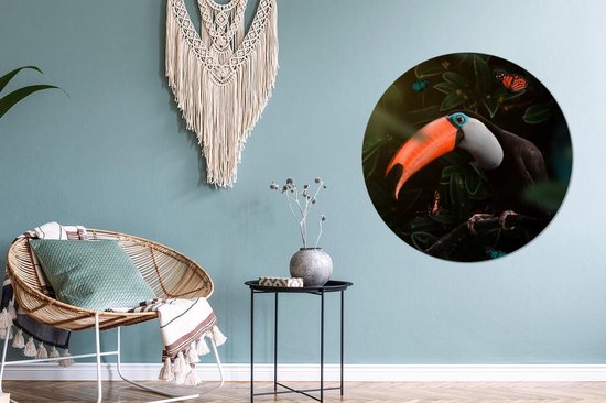 WallCircle - Stickers muraux - Cercle Papier Peint - Toucan - Papillons - Plantes - 100x100 cm - Cercle Mural - Auto Adhésif - Sticker Papier Peint Rond XXL