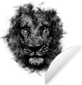WallCircle - Stickers muraux - Cercle Papier Peint - Lion - Zwart - Wit - 120x120 cm - Cercle Mural - Auto Adhésif - Sticker Papier Peint Rond XXL