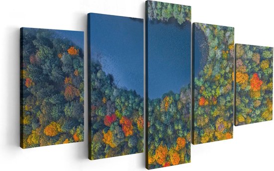 Artaza Canvas Schilderij Vijfluik Kleurrijke Bos Met Bomen Naast Een Meer - 100x50 - Foto Op Canvas - Canvas Print