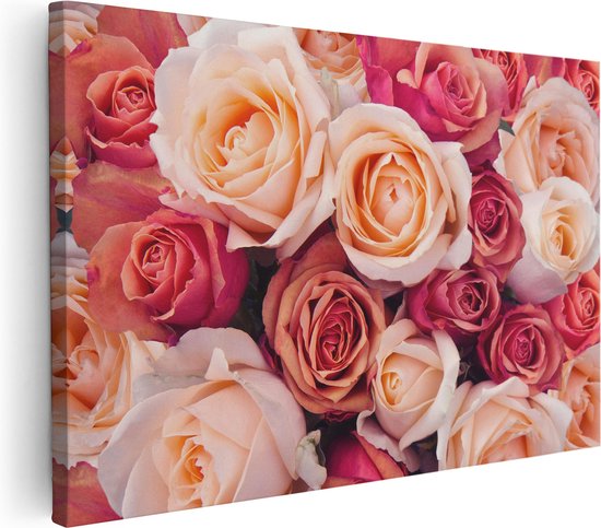 Artaza Canvas Schilderij Roze Rozen Achtergrond - Bloemen - 90x60 - Foto Op Canvas - Canvas Print - Muurdecoratie