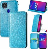 Voor ZTE Axon 11 SE 5G Bloeiende Mandala Reliëf Patroon Magnetische Horizontale Flip Lederen Case met Houder & Kaartsleuven & Portemonnee (Blauw)