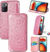 Voor Xiaomi Redmi Note 10 Pro 5G / Poco X3 GT Bloeiende Mandala Reliëfpatroon Magnetische Horizontale Flip Lederen Case met Houder & Kaartsleuven & Portemonnee (roze)