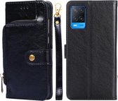 Voor OPPO A54 Ritstas PU + TPU Horizontale Flip Lederen Case met Houder & Kaartsleuf & Portemonnee & Lanyard (Zwart)