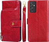 Voor Samsung Galaxy Quantum 2 Rits Tas PU + TPU Horizontale Flip Lederen Case met Houder & Kaartsleuf & Portemonnee & Lanyard (Rood)