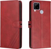 Voor Realme C15 Stiksels Stijl 2-Kleur Koe Textuur Horizontale Flip PU Lederen Case met Houder & Kaartsleuf & Lanyard (Rood)