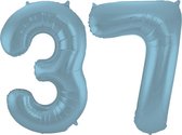 De Ballonnenkoning - Folieballon Cijfer 37 Blauw Pastel Metallic Mat - 86 cm
