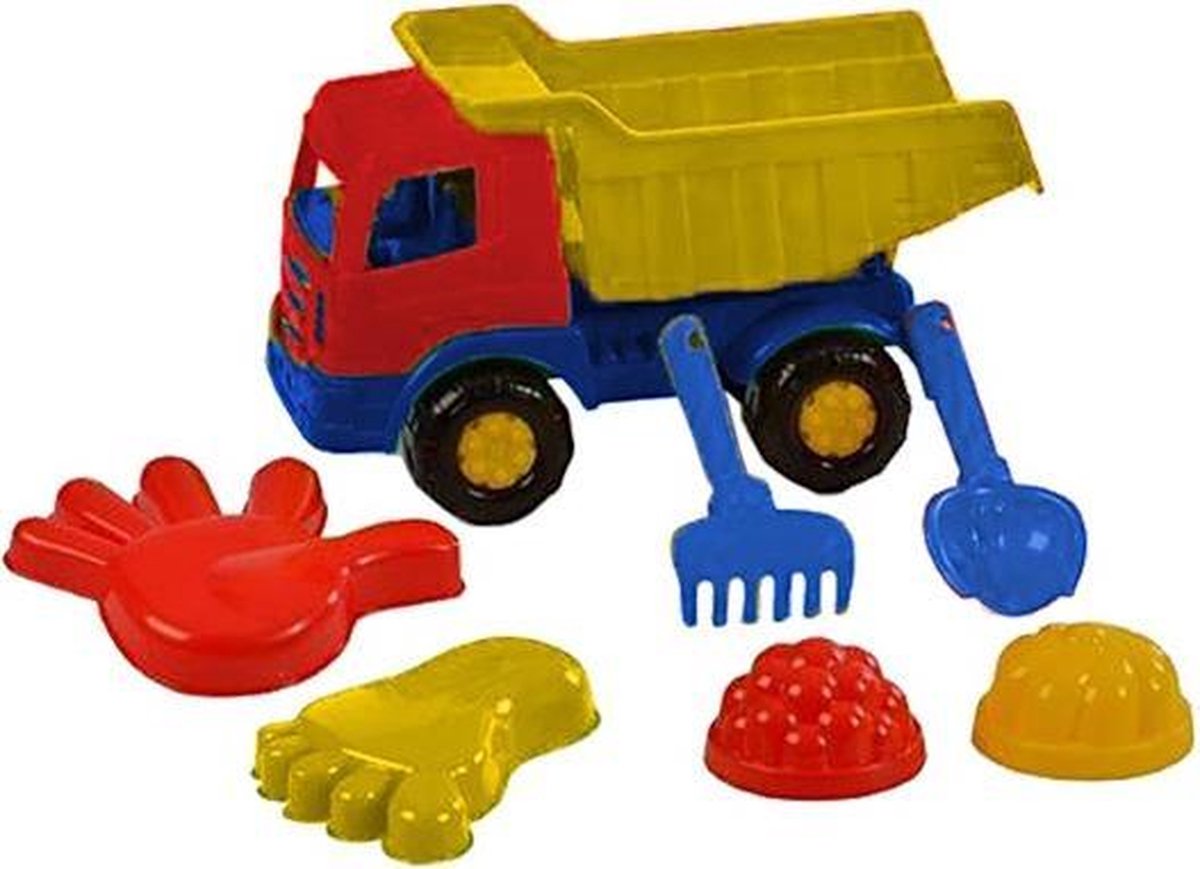 Afbeelding van product Polesie  strandset met kiepwagen 7-delig blauw/geel/rood