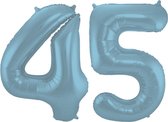 De Ballonnenkoning - Folieballon Cijfer 45 Blauw Pastel Metallic Mat - 86 cm