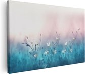 Artaza Canvas Schilderij Witte Bloemen Op Een Blauw Achtergrond - 120x80 - Groot - Foto Op Canvas - Wanddecoratie Woonkamer