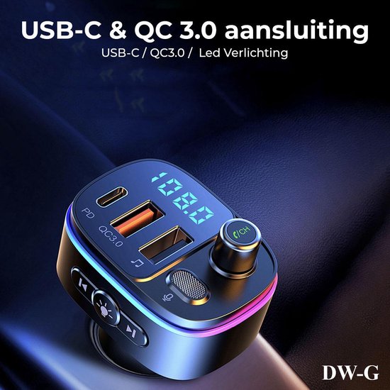 DW-G Bluetooth FM Transmitter - Auto Lader - Carkit - Handsfree - MP3 - USB  - Snel Lader - Noise Cancelling - Nieuw Model