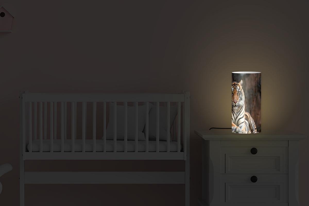 Lamp - Nachtlampje - Tafellamp slaapkamer - Tijger - Rots - Bergen - 33 cm hoog - Ø15.9 cm - Inclusief LED lamp