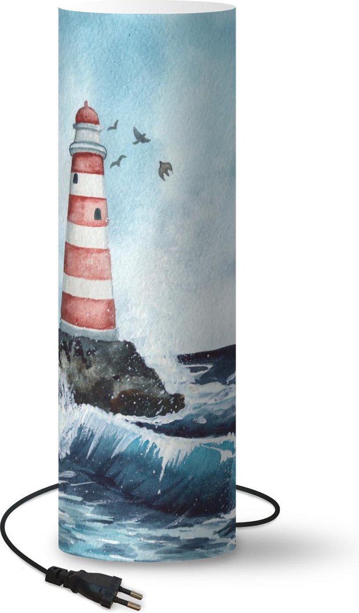 Lamp - Nachtlampje - Tafellamp slaapkamer - Zee - Golf - Vuurtoren - 50 cm hoog - Ø15.9 cm - Inclusief LED lamp