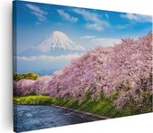 Artaza Canvas Schilderij Roze Bloesembomen Bij De Fuji Berg - 60x40 - Foto Op Canvas - Canvas Print