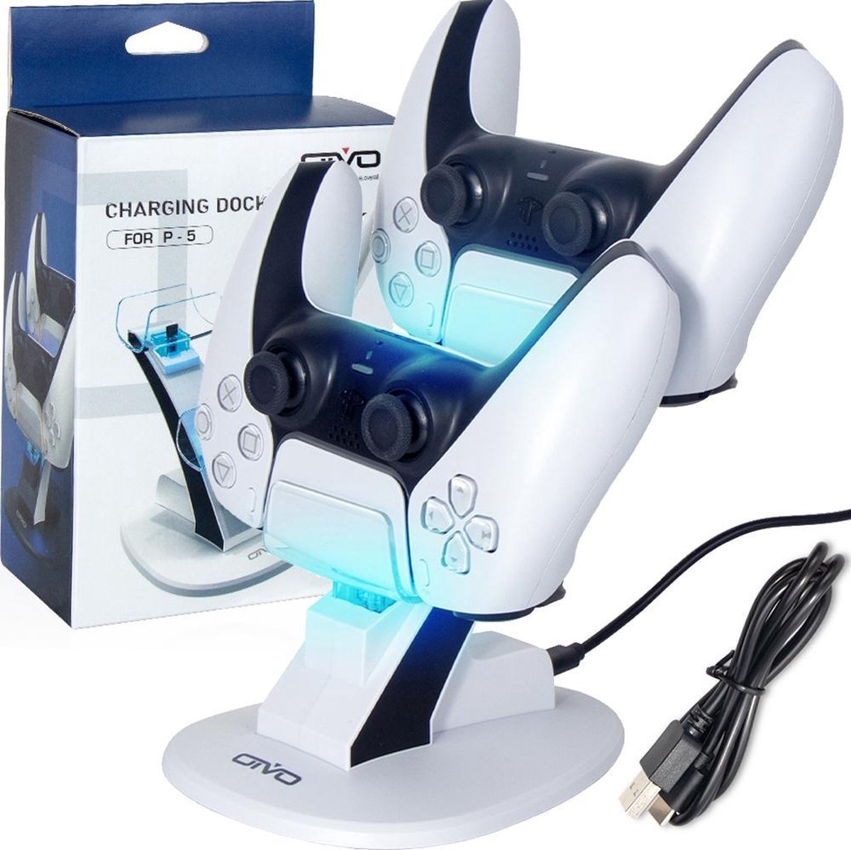 Horizontale dual docking station geschikt voor PS5 controllers - Wit