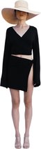 Zwarte Crop Top Dames met Bat-Wing Lange Mouw - Flexibele en Koppelbare Blouse Dames Volwassen - Longsleeve Wrap Top - Jurken voor Vrouwen van Katoen - Zomerjurken / Strandjurk - Kleiding Dam