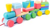 ZaciaToys Houten Speelgoedtrein met vormpjes en blokjes - houten stapeltrein 20-delig - Houten Educatief speelgoed