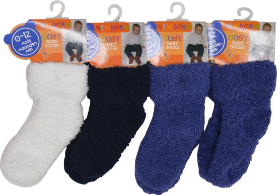 Zachte baby jongens sokjes - 0/12 maanden - 4 kleuren - cosy kousen - ideaal kraamgeschenk