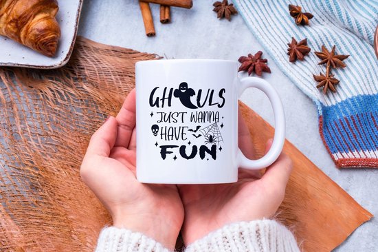 Tasse d'Halloween avec texte : Les goules veulent juste s'amuser | Décoration Halloween | Cadeaux drôles | Tasse de café | Gobelet à café | Tasse à thé | Tasse de thé