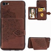 Voor iPhone SE 2020 Mandala Reliëf Magnetische Doek PU + TPU + PC Case met Houder & Kaartsleuven & Portemonnee & Fotolijst & Riem (Bruin)