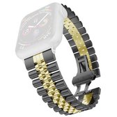 Vijf kralen roestvrijstalen vervangende horlogebanden voor Apple Watch Series 6 & SE & 5 & 4 44 mm / 3 & 2 & 1 42 mm (zwart + goud)