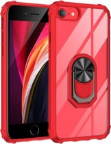 Voor iPhone SE 2020/8/7/6 schokbestendig transparant TPU + acryl beschermhoes met ringhouder (rood)
