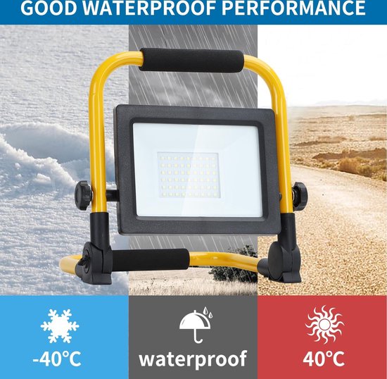 LED DE TRAVAIL À LED - ANTI-CHOC IP44 - 30W 2700LUMEN - 6500K DAYLIGHT WHITE - INCL. FICHE DE CONNEXION 150CM