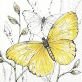 IHR - Colourful butterflies yellow- 20 papieren lunch servetten - 33x33cm - Geel - Vlinders - Decoupage - Servettentechniek