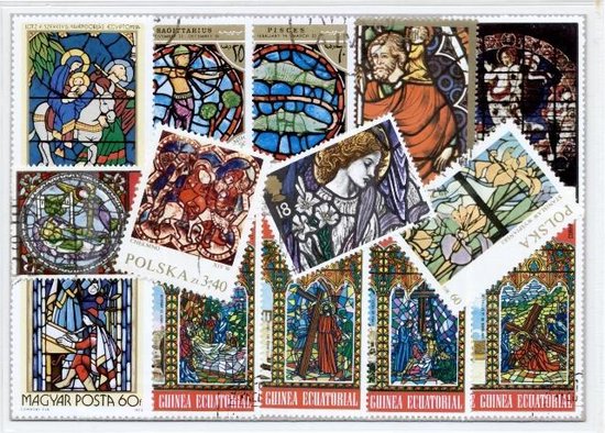Thumbnail van een extra afbeelding van het spel Glas in lood – Luxe postzegel pakket (A6 formaat) : collectie van 25 verschillende postzegels van glas in lood – kan als ansichtkaart in een A6 envelop - authentiek cadeau - kado - geschenk - kaart - tiffany - glasraam - raam - kerk - kerken - oud
