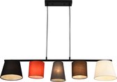 Hanglamp - Kleur zwart, rood, grijs, wit & bruin - Fitting 5 x E14 - Afmeting (LxBxH) 105 x 20 x 150 cm