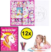 Decopatent® Uitdeelcadeaus 12 STUKS Unicorn / Eenhoorn A4 Kleurboekjes met Stickers - Traktatie Uitdeelcadeautjes voor kinderen