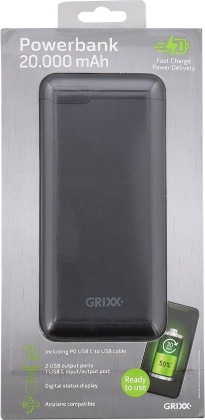 Grixx - Powerbank - 20.000 mAh - Opladen - Fast Charge Power Delivery |  bol.com