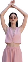 PINK Vesten Dames Volwassenen - Mouwloss Vest Dames Met Knoopsluiting - Bolero Dames Kleding - Crop Top Dames-30/32