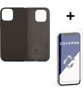 Coverzs Luxe Liquid Silicone case geschikt voor Apple iPhone 12 Pro Max - beschermhoes - siliconen backcover - optimale bescherming - donkergrijs + glazen Screen Protector