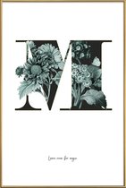 JUNIQE - Poster met kunststof lijst Flower Alphabet - M -40x60 /Groen