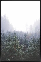 JUNIQE - Poster in kunststof lijst Misty Forest -40x60 /Grijs