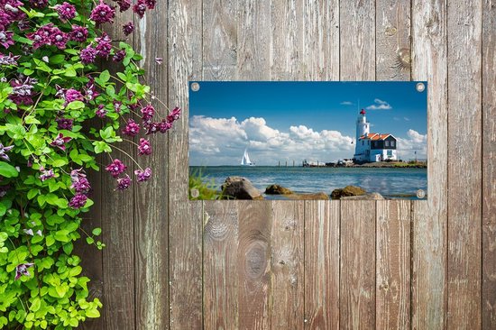 Affiche de jardin Phare - Water - Pays- Nederland - 80x40 cm - Décoration murale Extérieur - Affiche de jardin - Toile de jardin - Affiche de clôture - Tableau de jardin