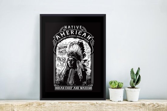 Cadre photo avec affiche - Indien - Vintage - Zwart - Wit - 20x30 cm - Cadre pour affiche