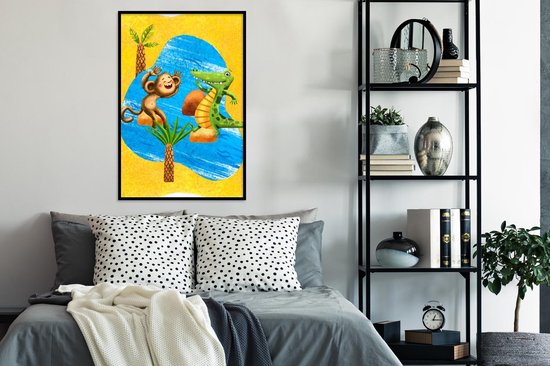 Cadre photo avec poster - Singe - Crocodile - Water - Palmier - 80x120 cm - Cadre poster