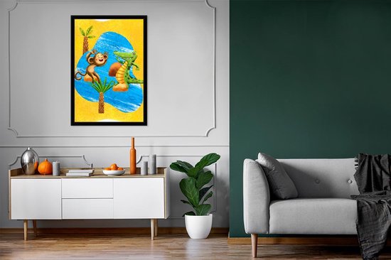 Cadre photo avec poster - Singe - Crocodile - Water - Palmier - 80x120 cm - Cadre poster