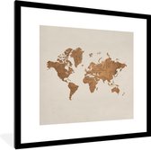 Fotolijst incl. Poster - Wereldkaart - Oud - Bruin - 40x40 cm - Posterlijst