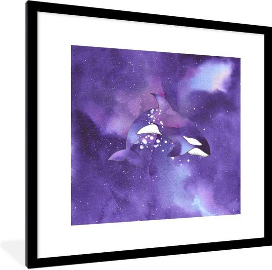 Cadre photo avec affiche - Poisson - Orque - Violet - Aquarelle - 40x40 cm - Cadre pour affiche