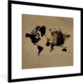 Fotolijst incl. Poster - Wereldkaart - Leeuw - Bruin - 40x40 cm - Posterlijst